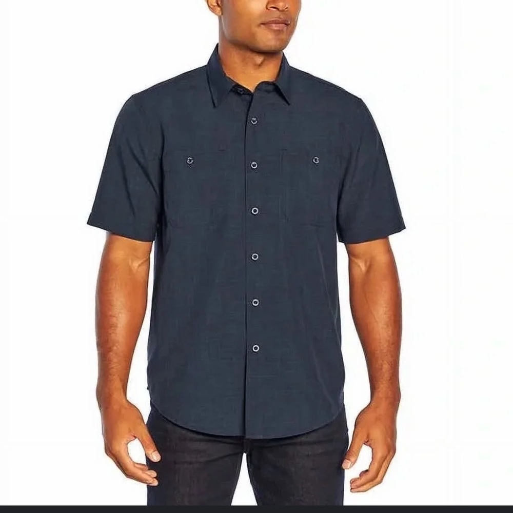Orbis outdoor tech Men's Navy Blue Short Sleeve button down‎ Shirt Sz L